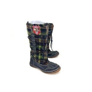 Pajar Canada Women Green Plaid Leather Duck Snow‎ Boots Insulated Size 7.5 38